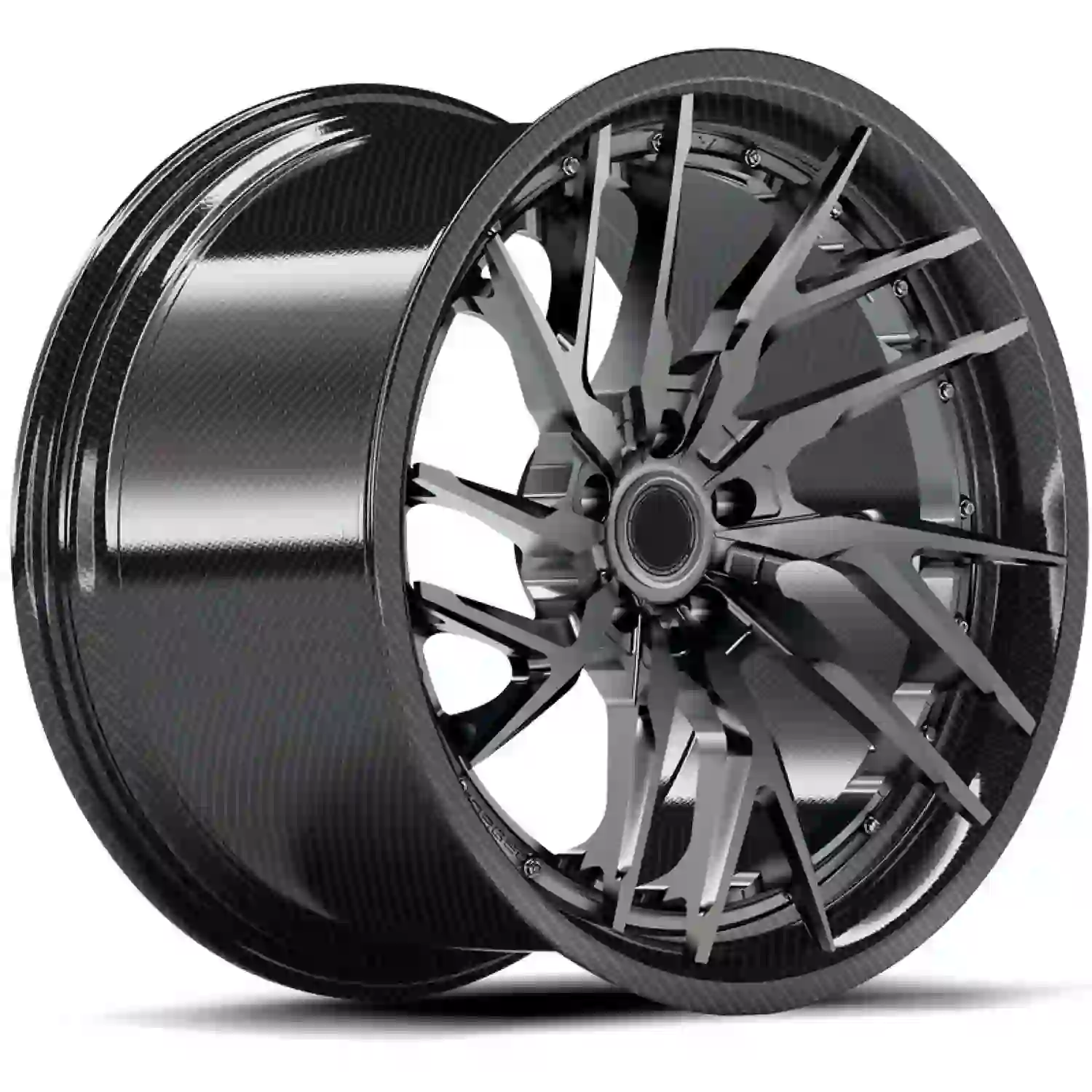 Left view of carbon fiber forged alloy 18-24 inch grey wheels rims for Porsche and Mercedes