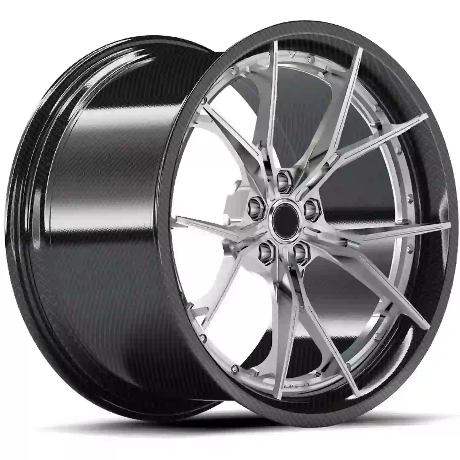 Left view of 2026 new forged carbon fiber wheels deep concave silver rims for Lamborghini,BMW and other high-performance vehicles