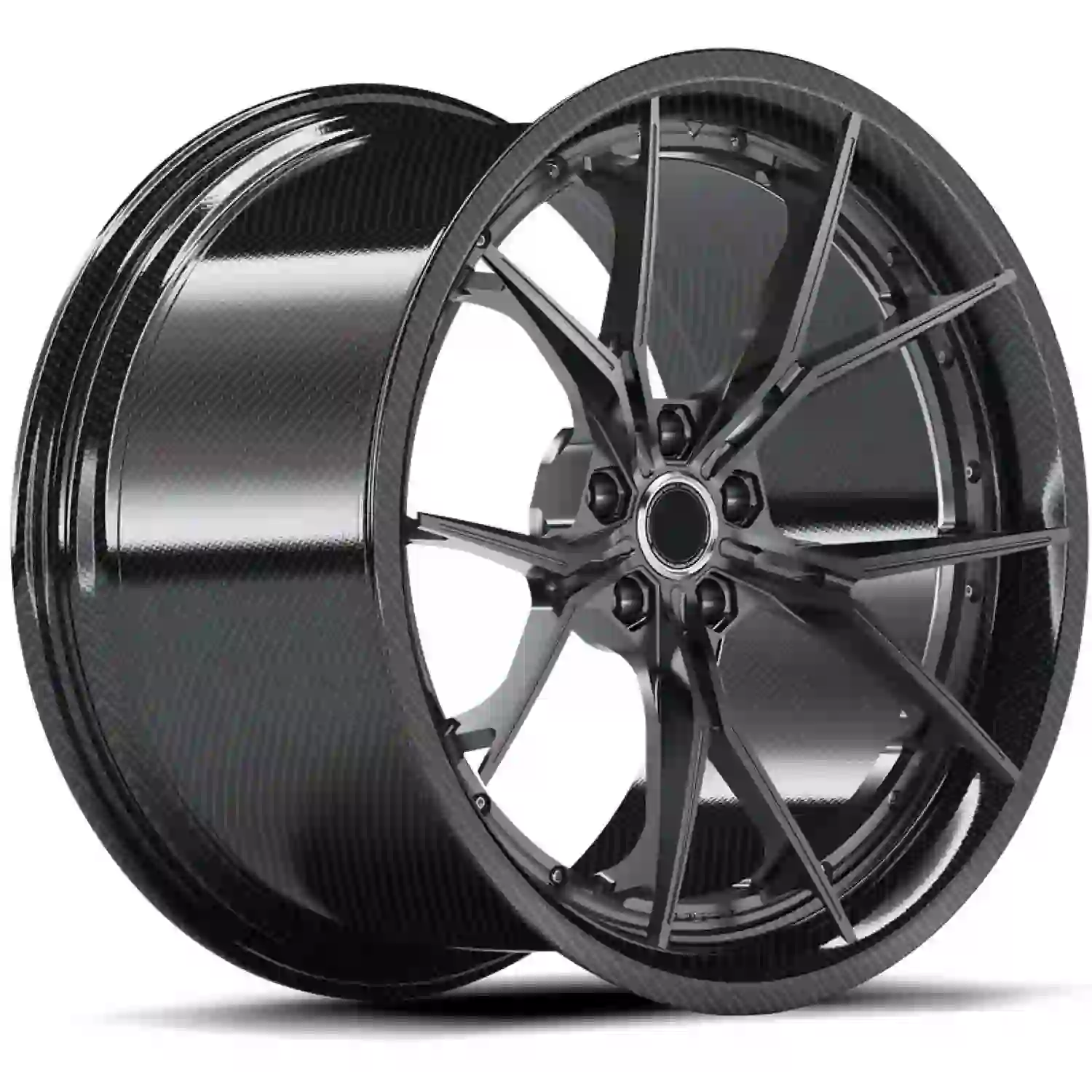Left view of 2026 new forged carbon fiber wheels deep concave matte black rims for Lamborghini,BMW and other high-performance vehicles