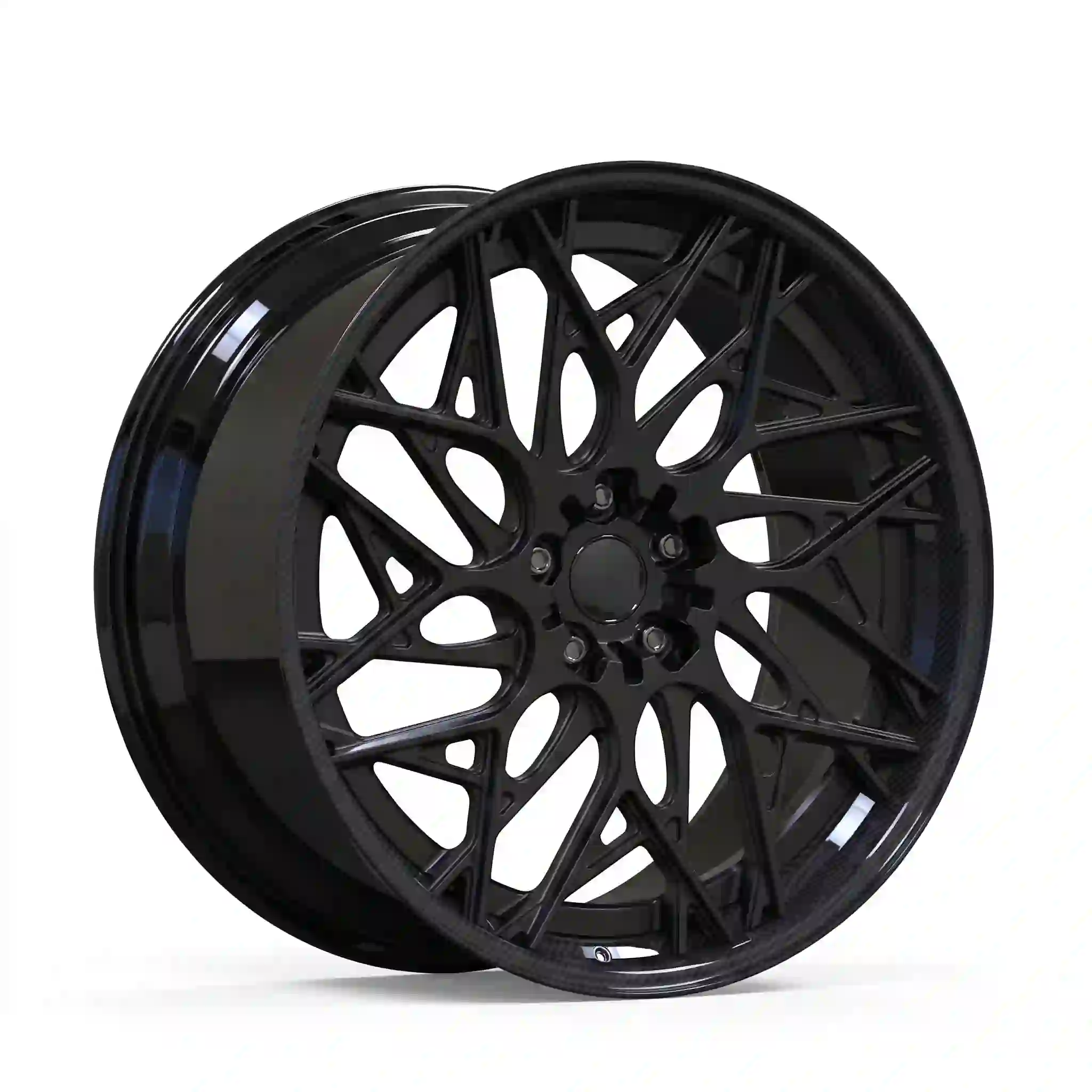 Left view of 18-24 inch carbon fiber wheels deep dish forged alloy black rims for W204/C63 W205/C63S W212/E63 W213/E63S