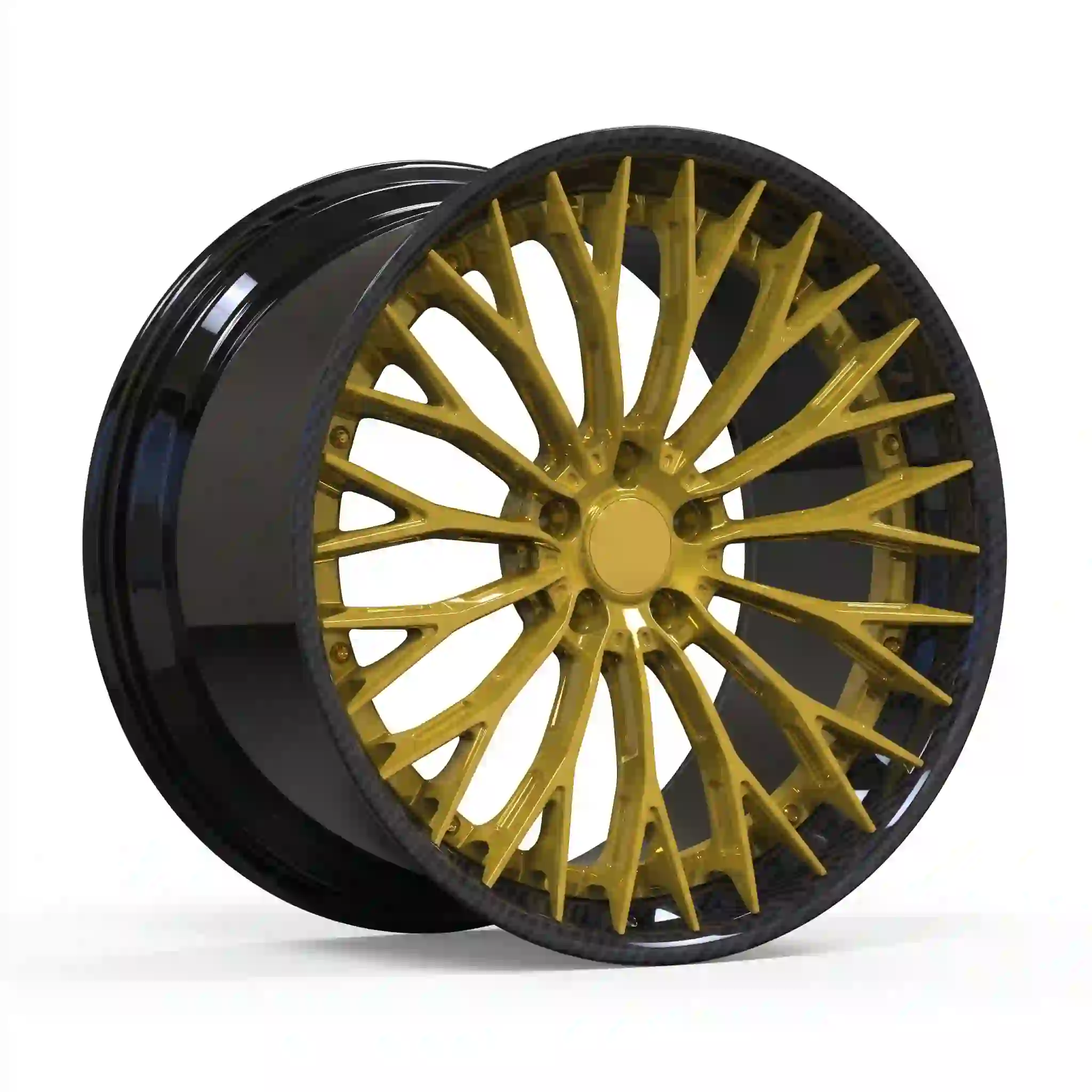 Left view of 18-24 inch carbon fiber wheels deep dish forged alloy gold rims for W204/C63 W205/C63S W212/E63 W213/E63S