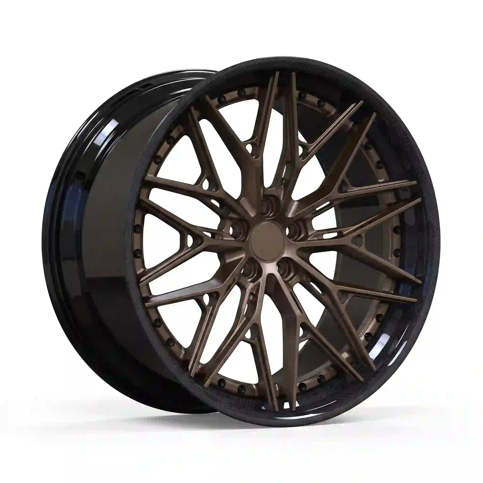 Left view of 18-24 inch carbon fiber wheels deep dish forged alloy brown rims for W204/C63 W205/C63S W212/E63 W213/E63S