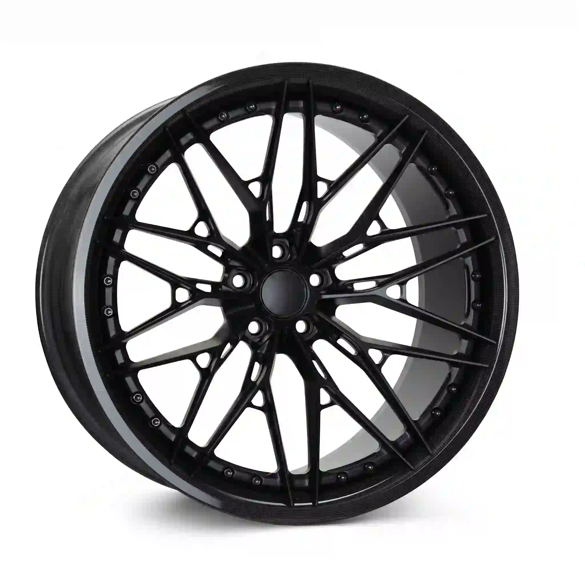 Left view of 18 19 20 21 22 24 inch forged carbon fiber black wheels for McLaren 570S, Ferrari 812 GTS Audi R8 Porsche 911