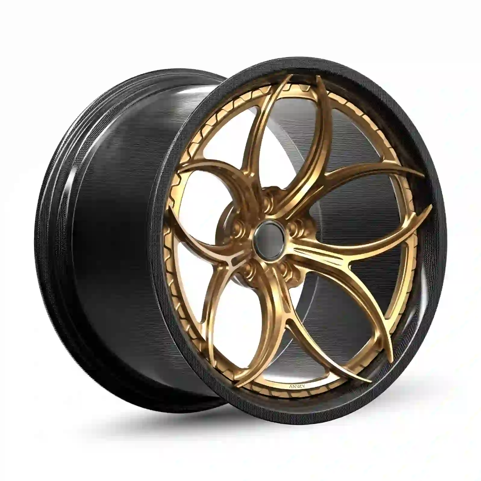 Style 6:Left view of best selling 2-piece forged carbon fiber gold wheels for Porsche 911 991 Carrera S 4S Turbo S Targa GT2 GT3 RS GTS