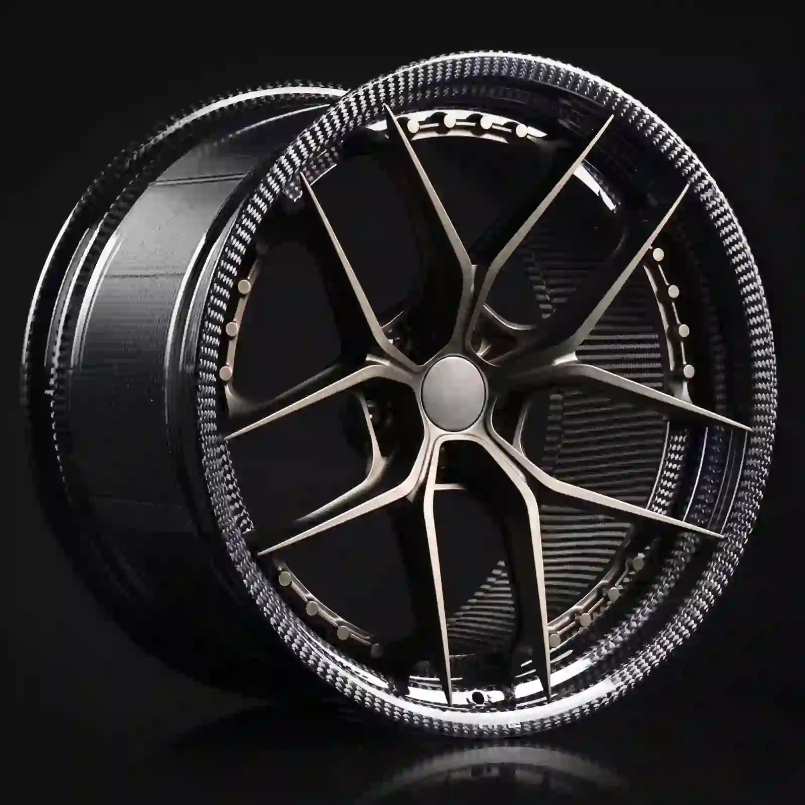Real shot left view of high-end carbon fiber wheels 17 18 19 20 21 22 inch for all passenger car