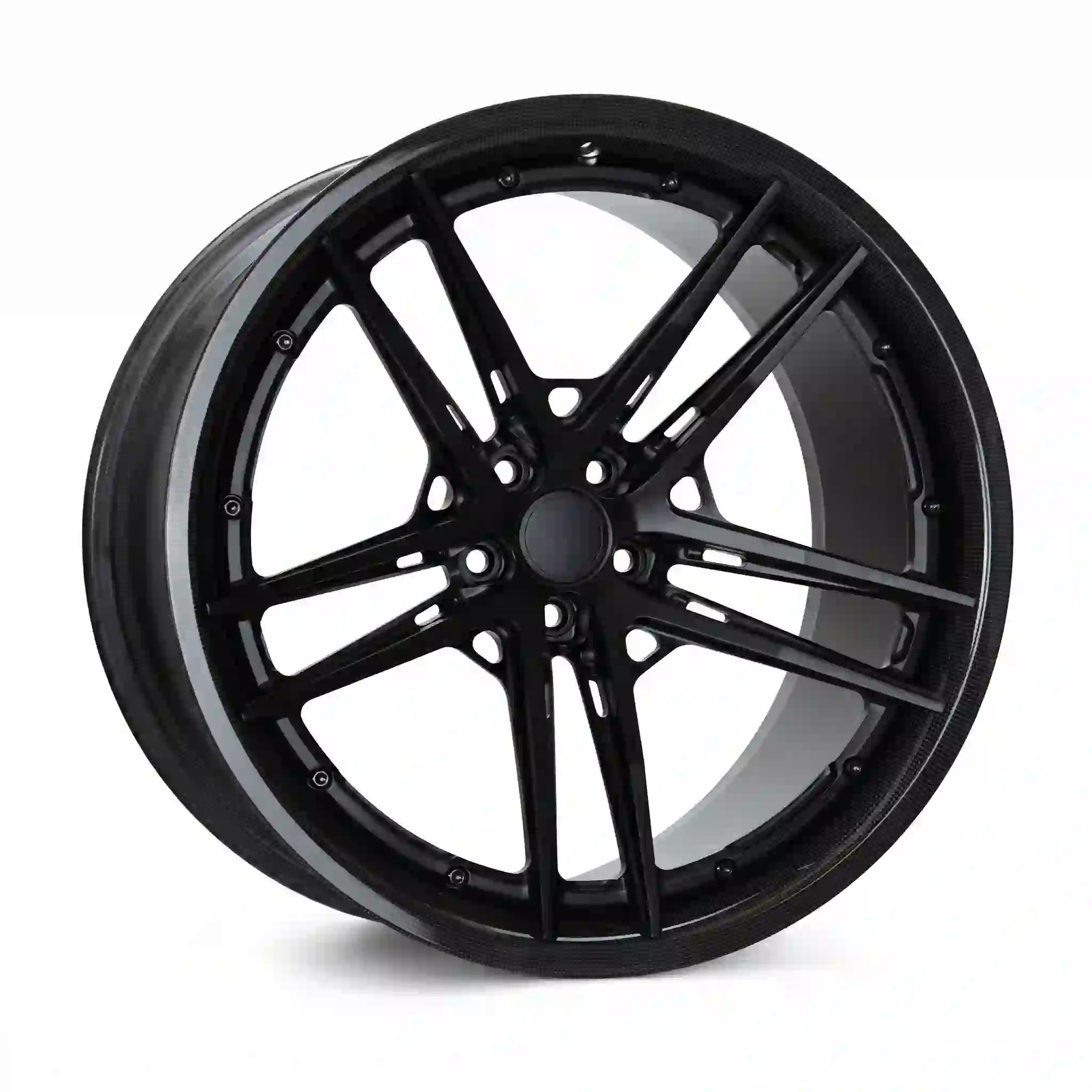 Left view of forged carbon fiber wheels 17-22inch black rims McLaren 570S Ferrari 812GTS Audi R8 Porsche 911 Chevrolet Corvette
