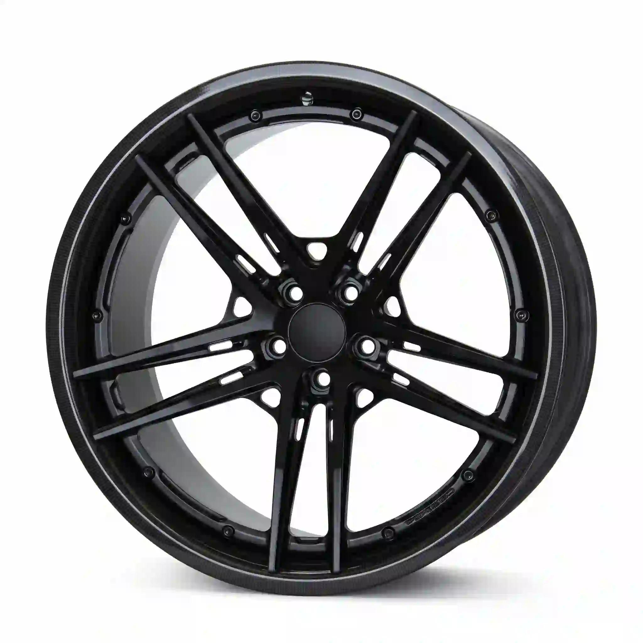 Right view of forged carbon fiber wheels 17-22inch black rims McLaren 570S Ferrari 812GTS Audi R8 Porsche 911 Chevrolet Corvette