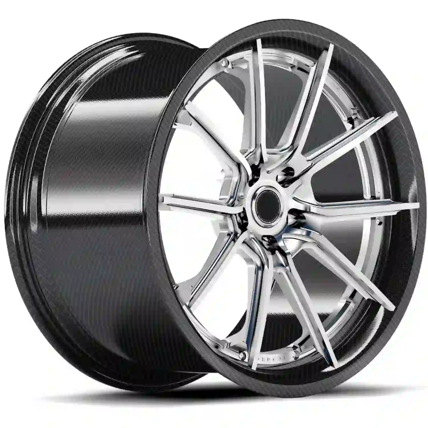 Left view of new design 18-24 inch Pcd5x120 forged silver carbon fiber racing wheels for Mercedes-Benz and Audi