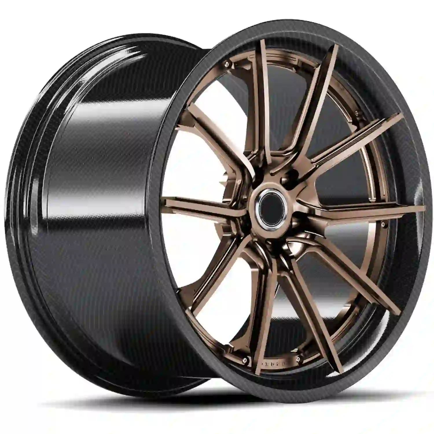Left view of new design 18-24 inch Pcd5x120 forged brown carbon fiber racing wheels for Mercedes-Benz and Audi