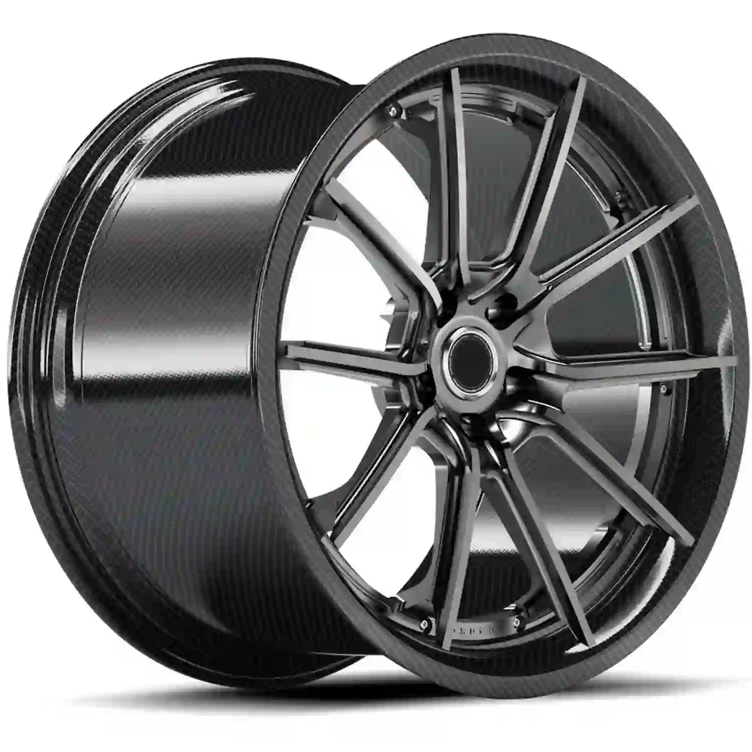 Left view of new design 18-24 inch Pcd5x120 forged matte black carbon fiber racing wheels for Mercedes-Benz and Audi