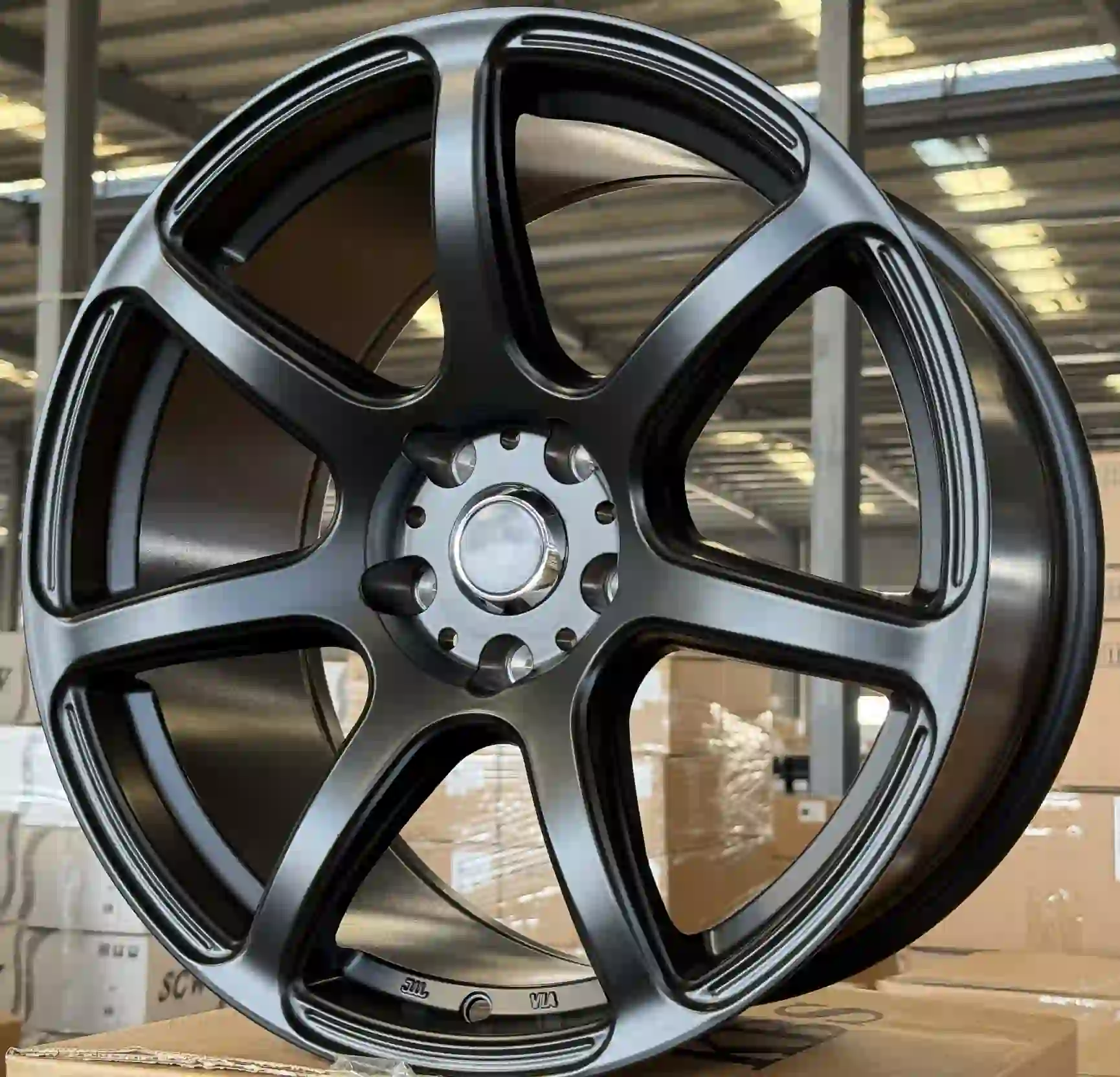 Right view of cast aluminum rims 18 Inch deep concave black wheels for Ford Fusion Honda HRV Toyota Lexus and Mercedes-Benz W211