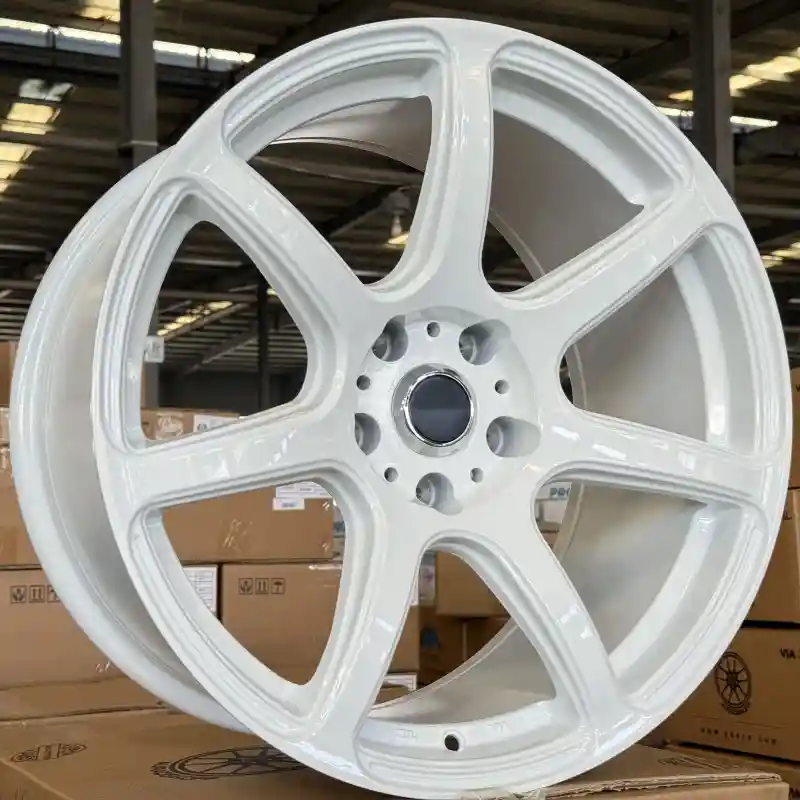 Left view of cast aluminum rims 18 Inch deep concave white wheels for Ford Fusion Honda HRV Toyota Lexus and Mercedes-Benz W211