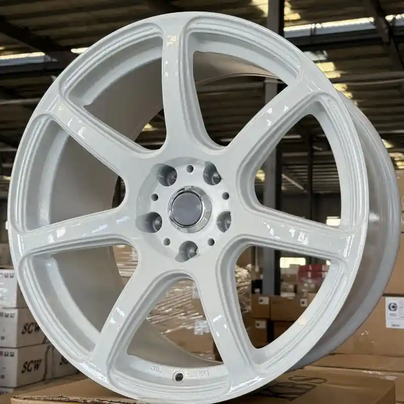 Right view of cast aluminum rims 18 Inch deep concave white wheels for Ford Fusion Honda HRV Toyota Lexus and Mercedes-Benz W211