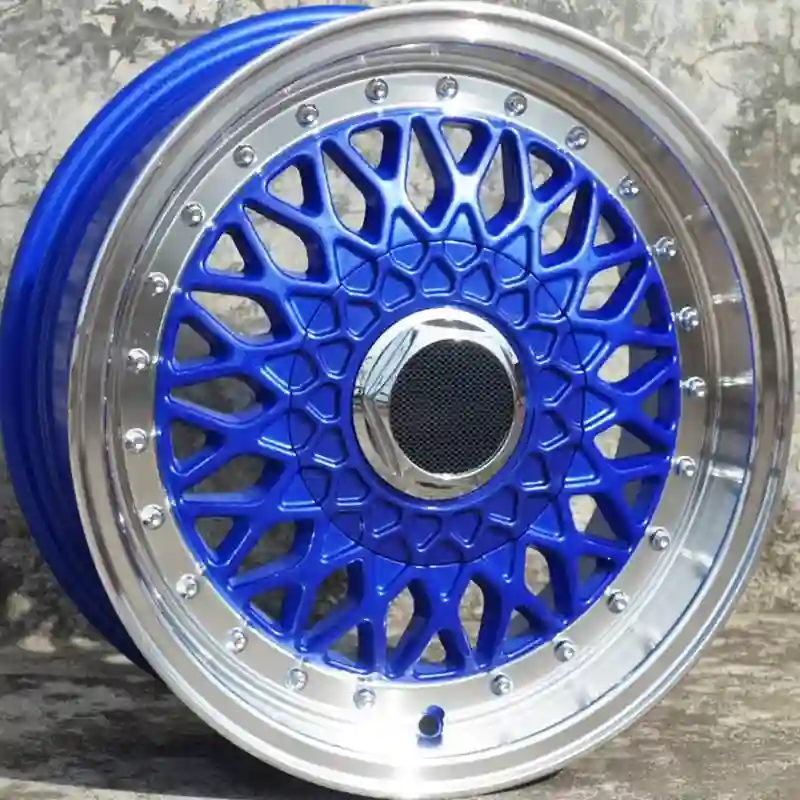 Left view of gravity cast aluminum alloy 18 to 24 inch blue multi-spoke rims