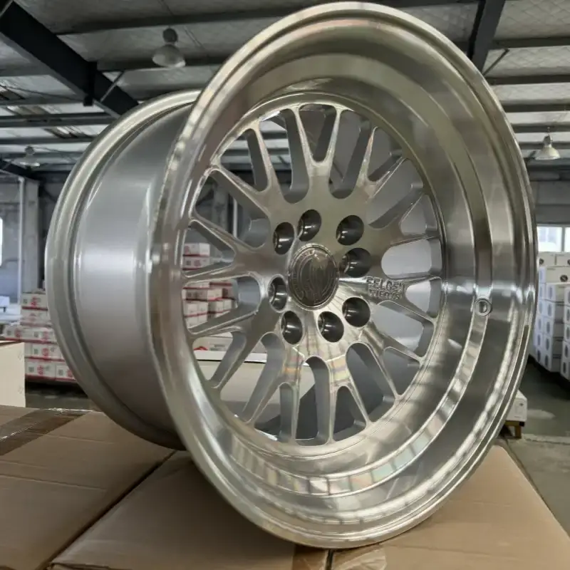Real photo left view of Vertex 15 inch cast aluminum deep dish wheels 4x100 4x114.3 PCD for car modifications and upgrades
