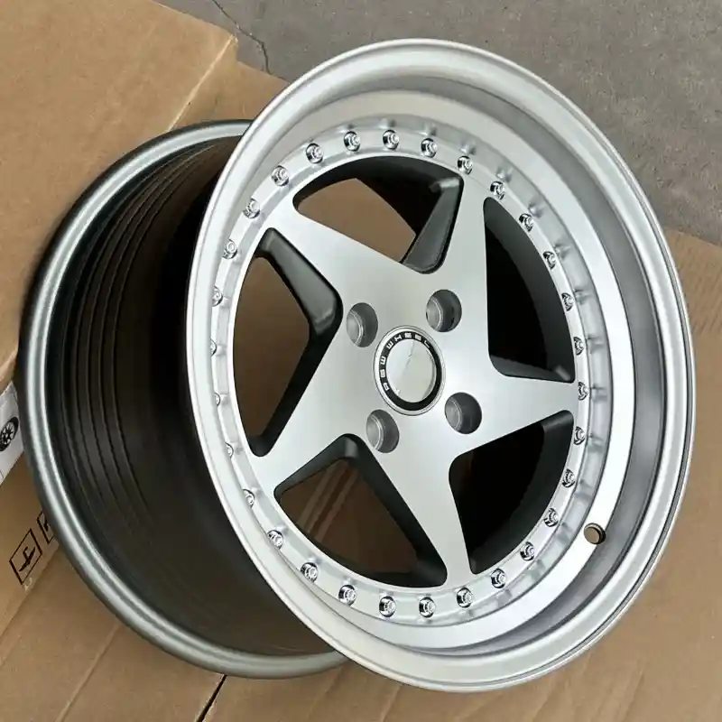 Real photo:Left view of cast alloy rims silver wheels 4X100mm 15-20 inch for Miata Suzuki Jegs Spiders