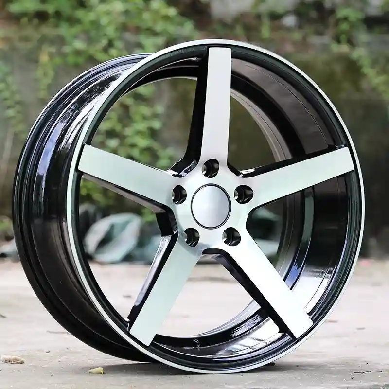 Real photo left view of 2026 new design 5 holes 15 to 18 inch cast aluminum alloy Wheels black concave rims
