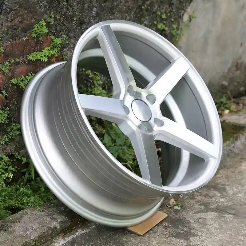 Real photo left view of 2026 new design 5 holes 15 to 18 inch cast aluminum alloy Wheels silver concave rims