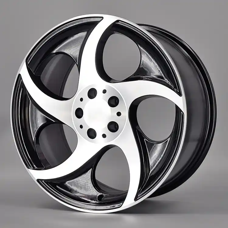 Right view of five spoke 18x8.5 Inch ET35  black silver rims cast aluminum alloy wheels