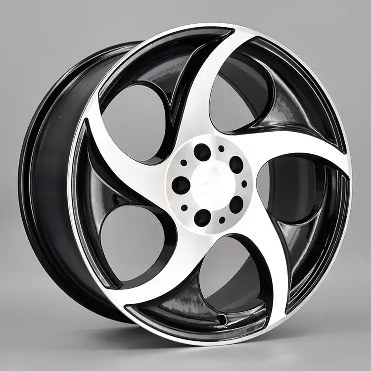 Left view of five spoke 18x8.5 Inch ET35  black silver rims cast aluminum alloy wheels