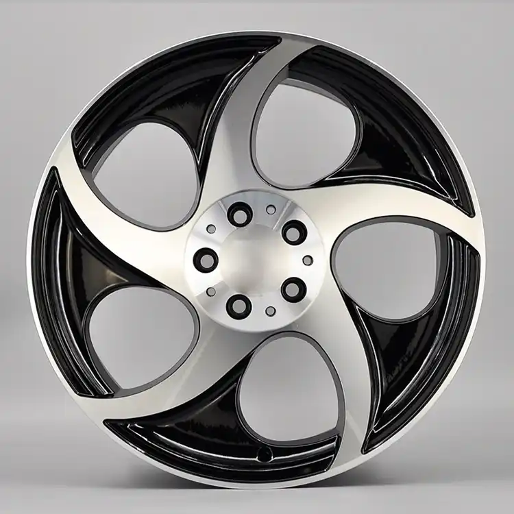 Front view of five spoke 18x8.5 Inch ET35  black silver rims cast aluminum alloy wheels
