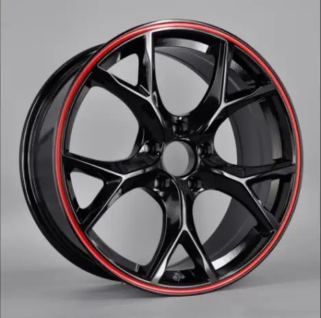 Left view of cast aluminum alloy wheels 5x114.3 6X139.7PCD 17-21 inch black and red lip rims for Benz Audi BMW F30 E46 E60 E90