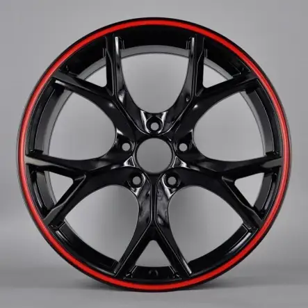 Front view of cast aluminum alloy wheels 5x114.3 6X139.7PCD 17-21 inch black and red lip rims for Benz Audi BMW F30 E46 E60 E90