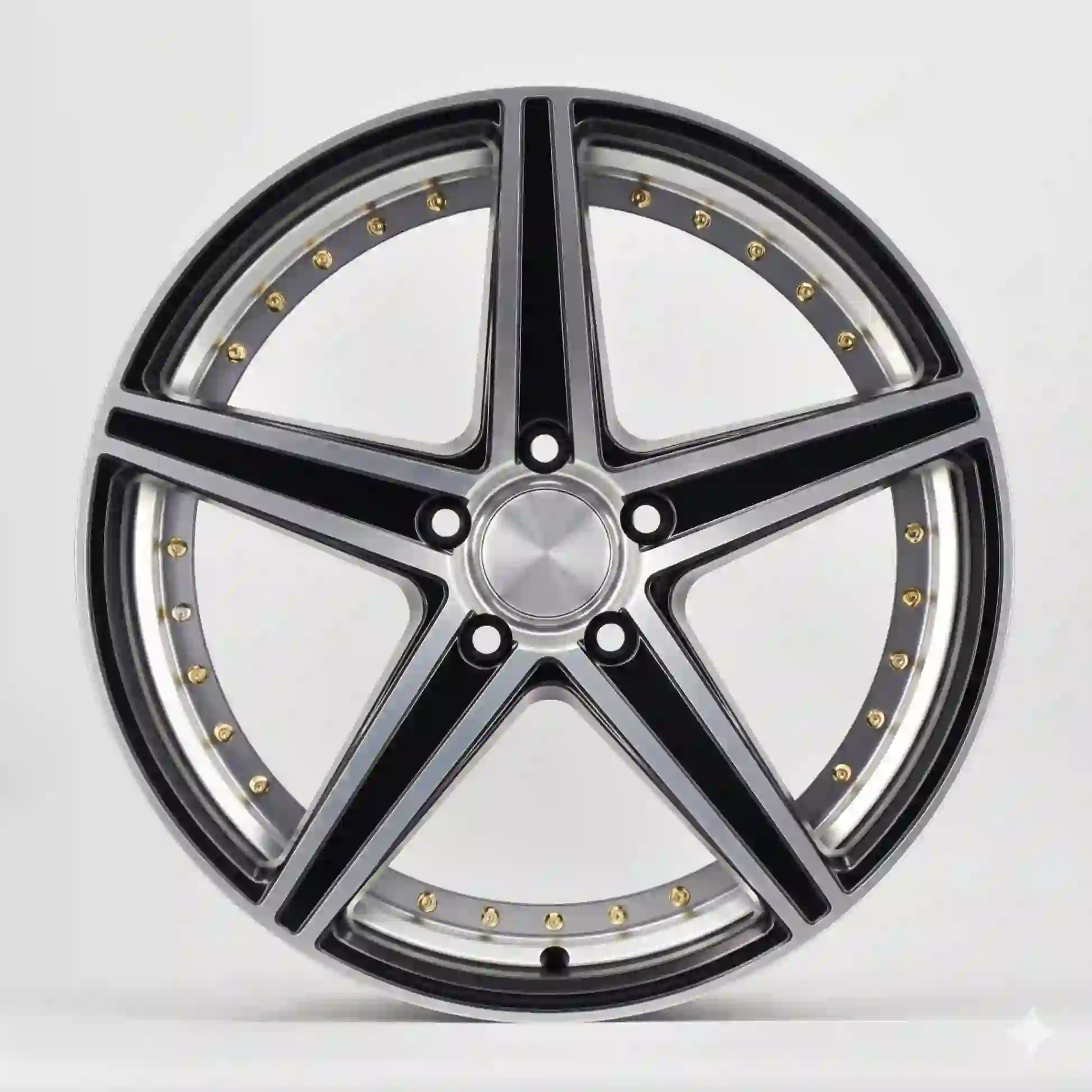 Front view of new design five spoke 5x108 18 inch rims cast aluminum alloy black wheels