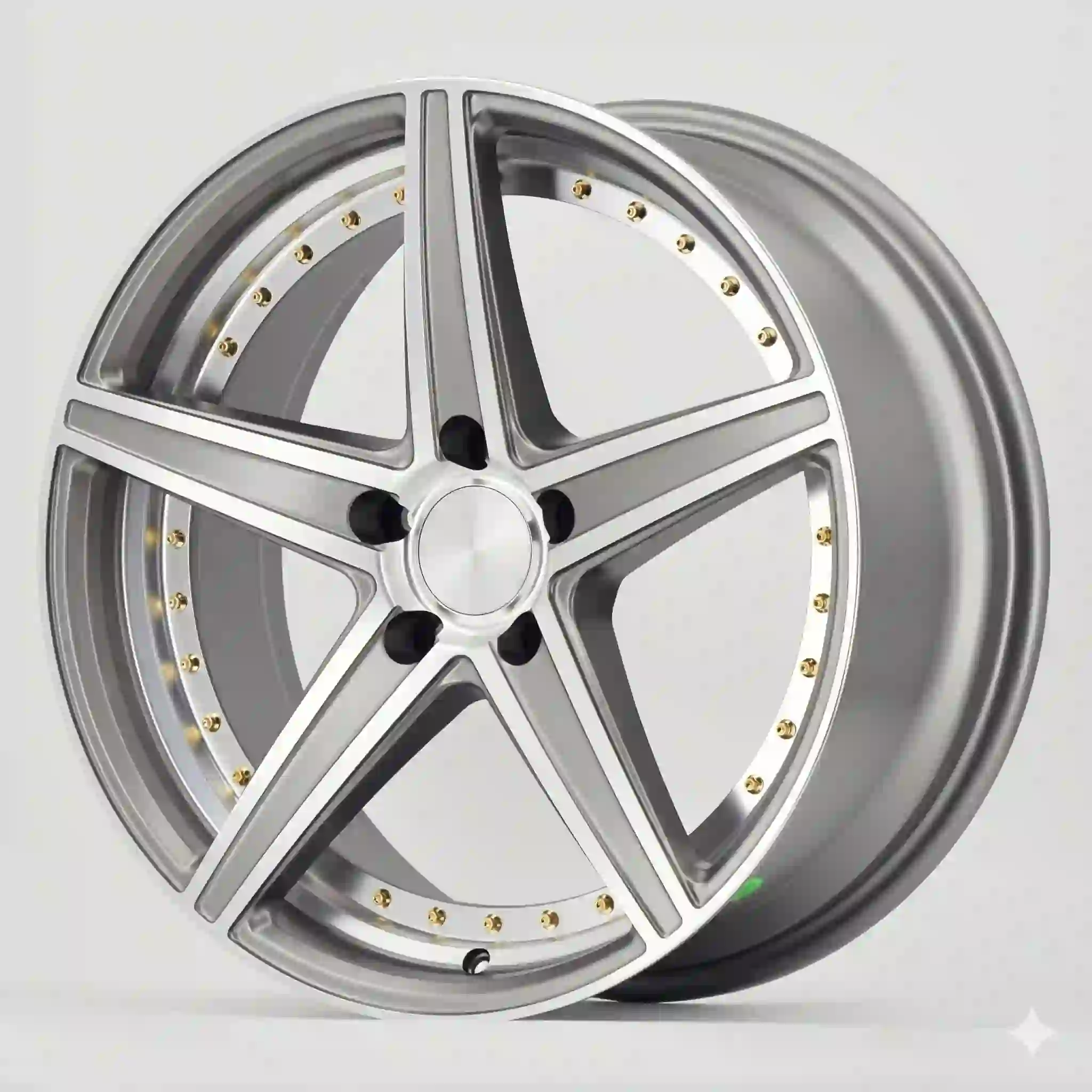 Right view of new design five spoke 5x108 18 inch rims cast aluminum alloy silver wheels