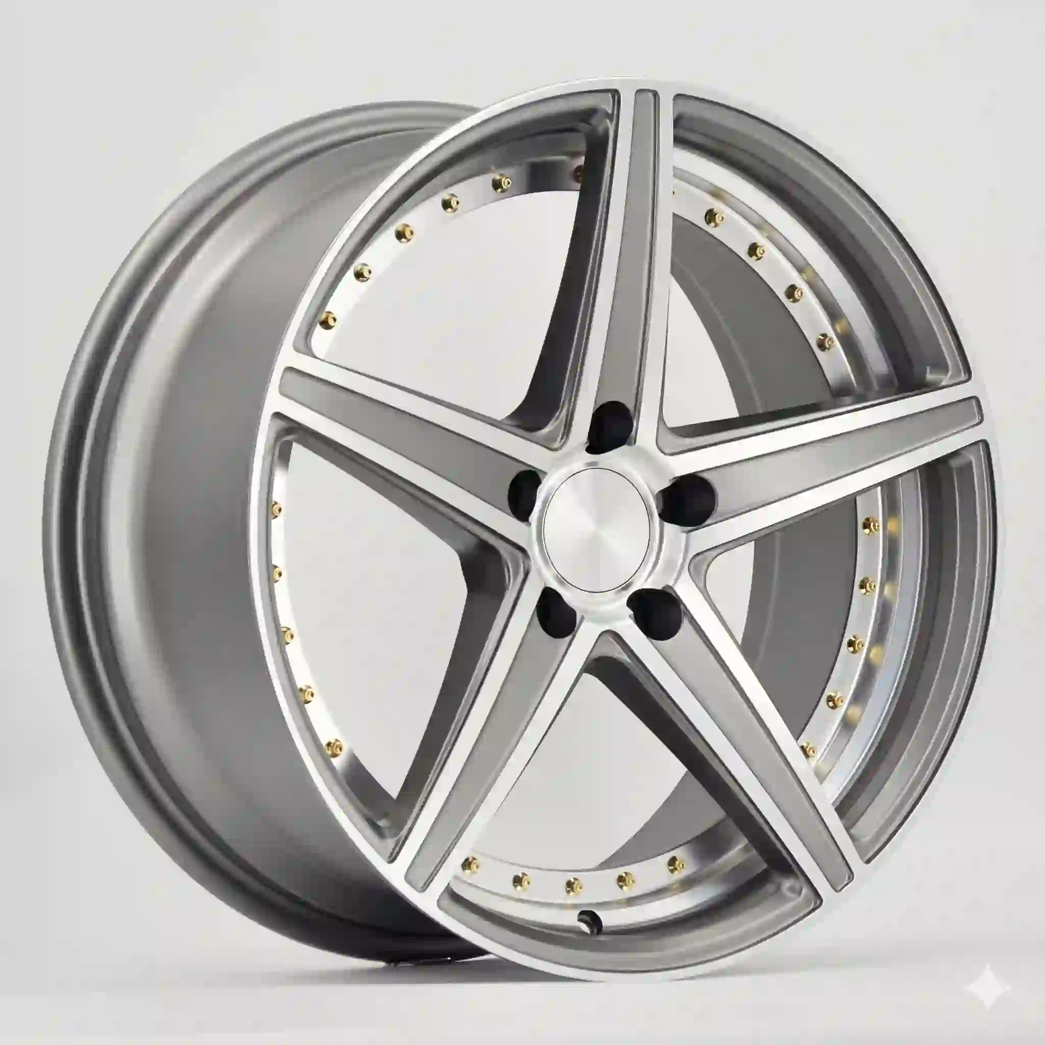 Left view of new design five spoke 5x108 18 inch rims cast aluminum alloy silver wheels