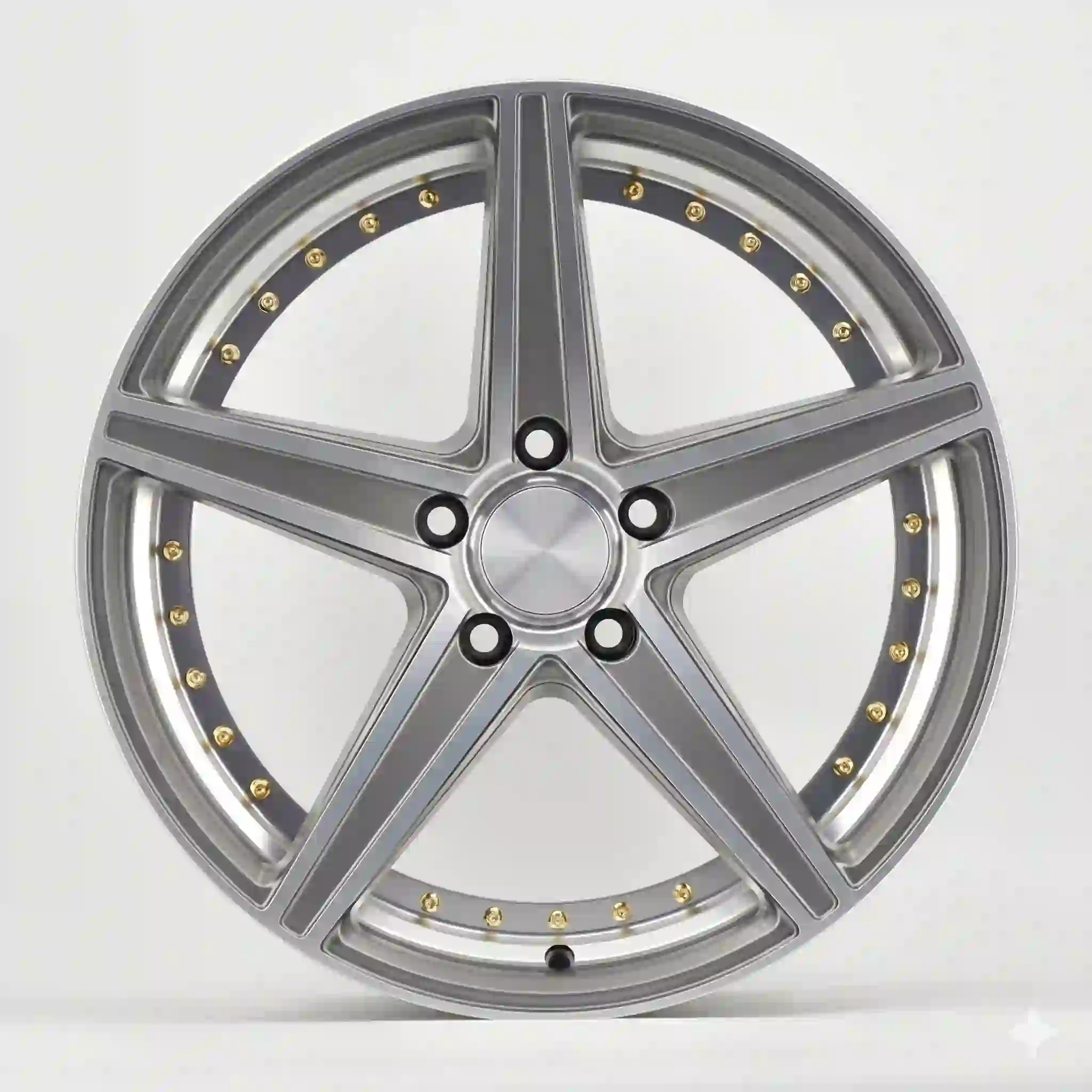 Front view of new design five spoke 5x108 18 inch rims cast aluminum alloy silver wheels