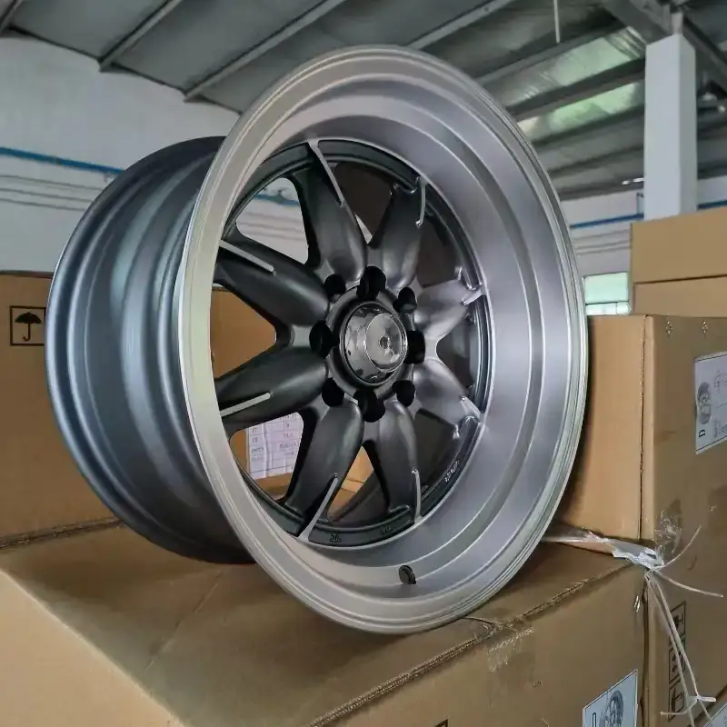 Real photo left view of classic deep dish cast alloy wheels 8x100/8x114.3  with 8 holes custom black rims