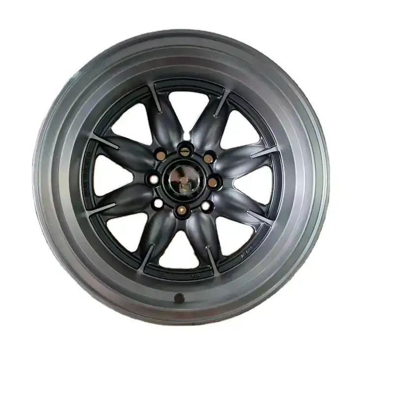 Real photo front view of classic deep dish cast alloy wheels 8x100/8x114.3  with 8 holes custom black rims