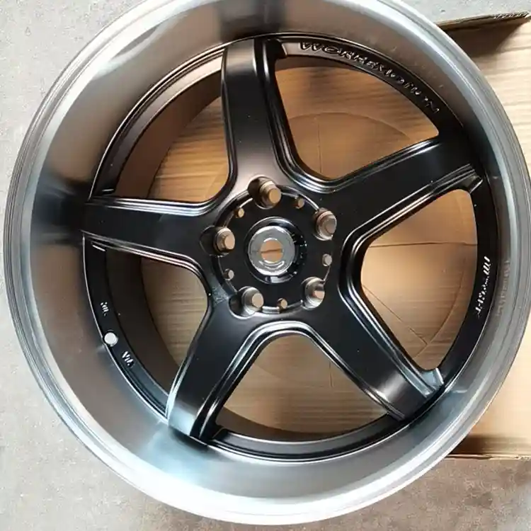 Real photo:Front view of aftermarket five spoke black rims 5x114.3 18X10.5 cast aluminum alloy wheels