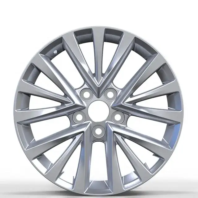 Front view of cast aluminum alloy pcd114.3 15 16 17 inch wheels multi spoke matte silver rims for Toyota