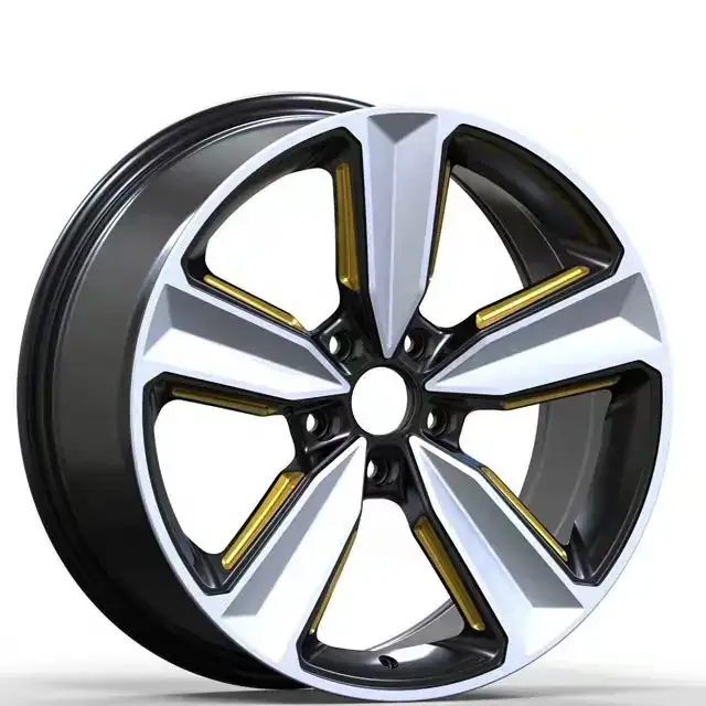Left view of 2026 new cast aluminum alloy wheels 16-24inch deep dish 5x112 5x120 5x114.3 yellow rims for any passenger cars