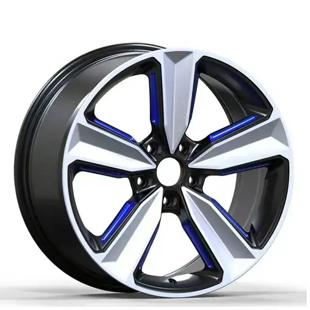 Left view of 2026 new cast aluminum alloy wheels 16-24inch deep dish 5x112 5x120 5x114.3 blue rims for any passenger cars