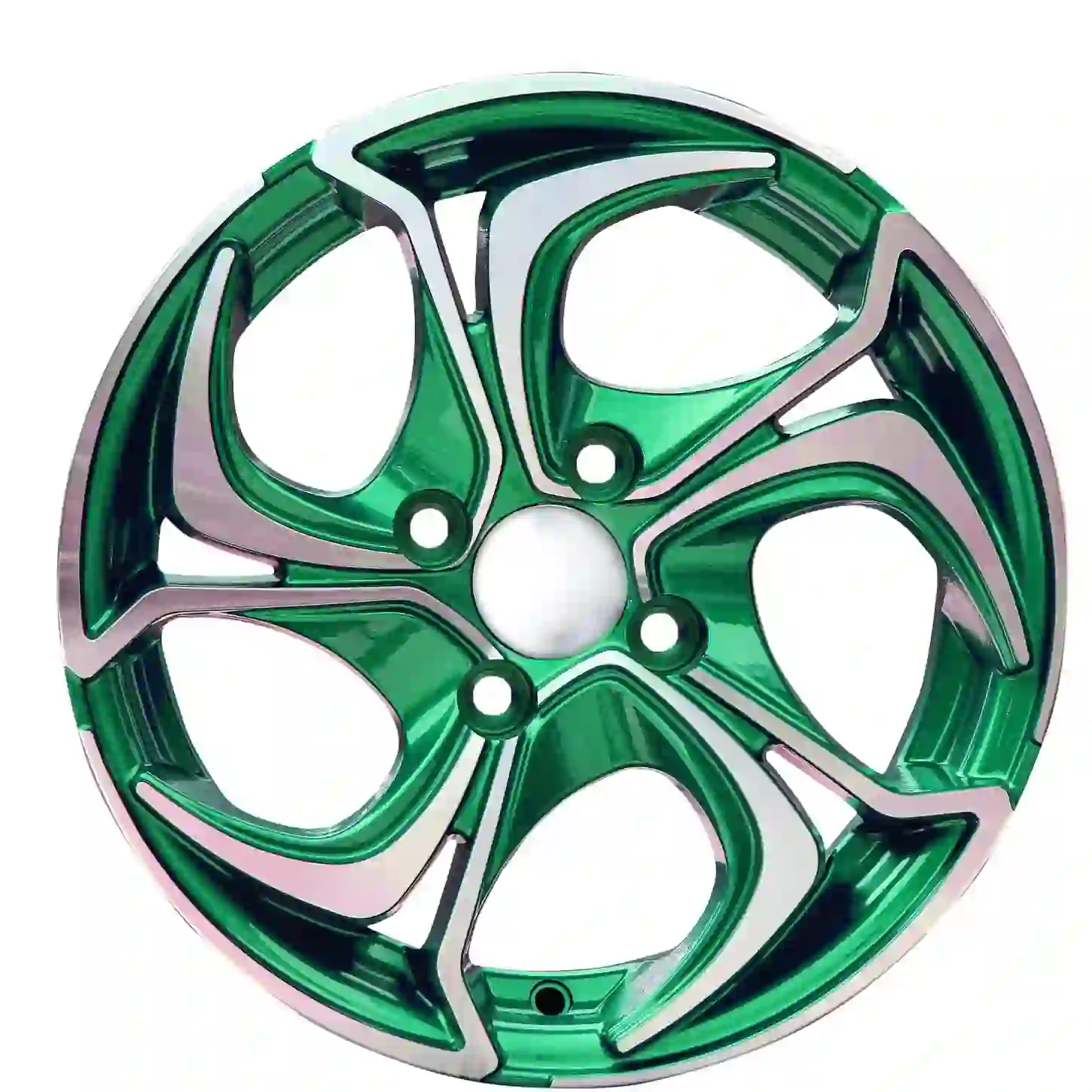 Front view of cast alloy flow forming green wheels 14 15 16 17 inch 5 spoke rims for passengr cars