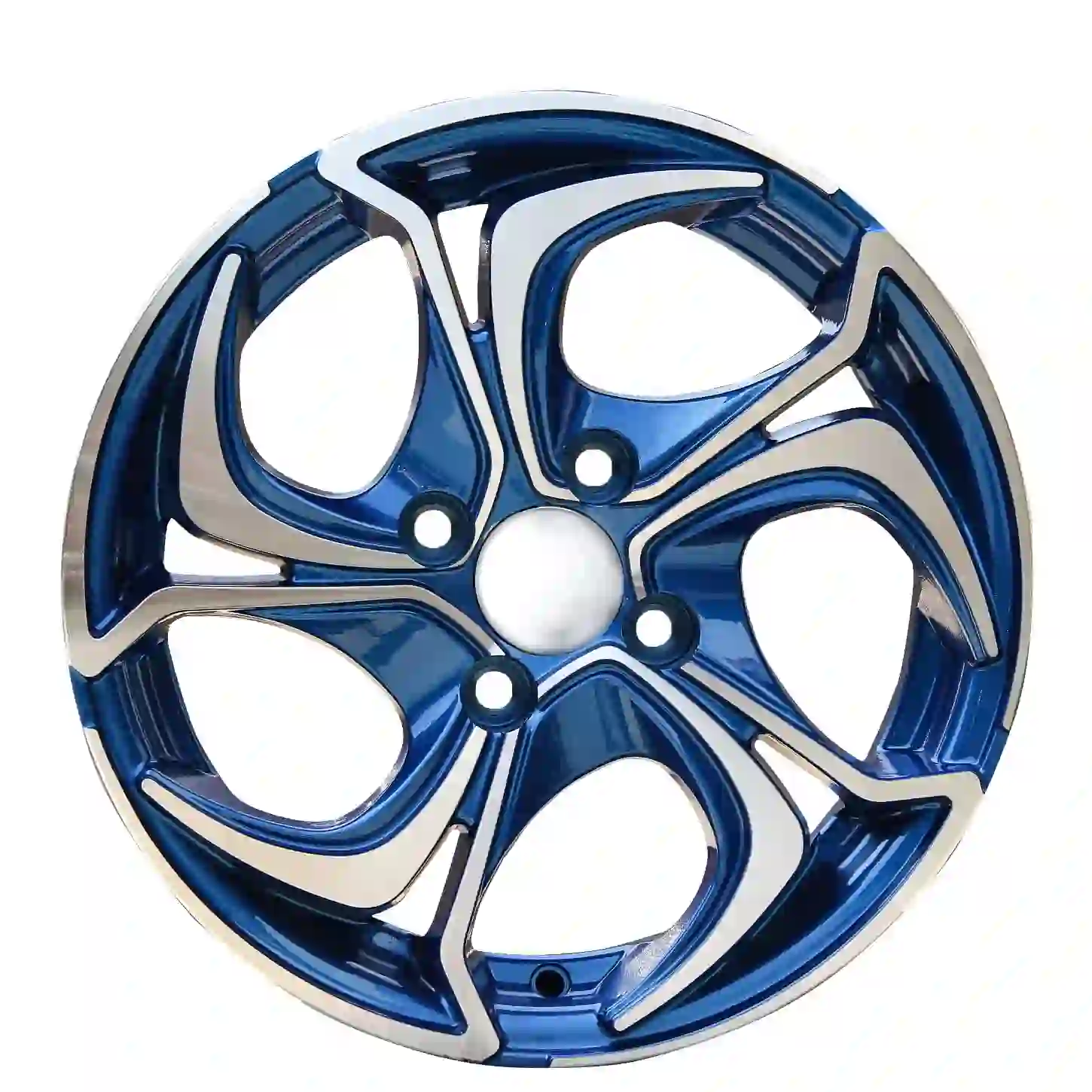 Front view of cast alloy flow forming blue wheels 14 15 16 17 inch 5 spoke rims for passengr cars