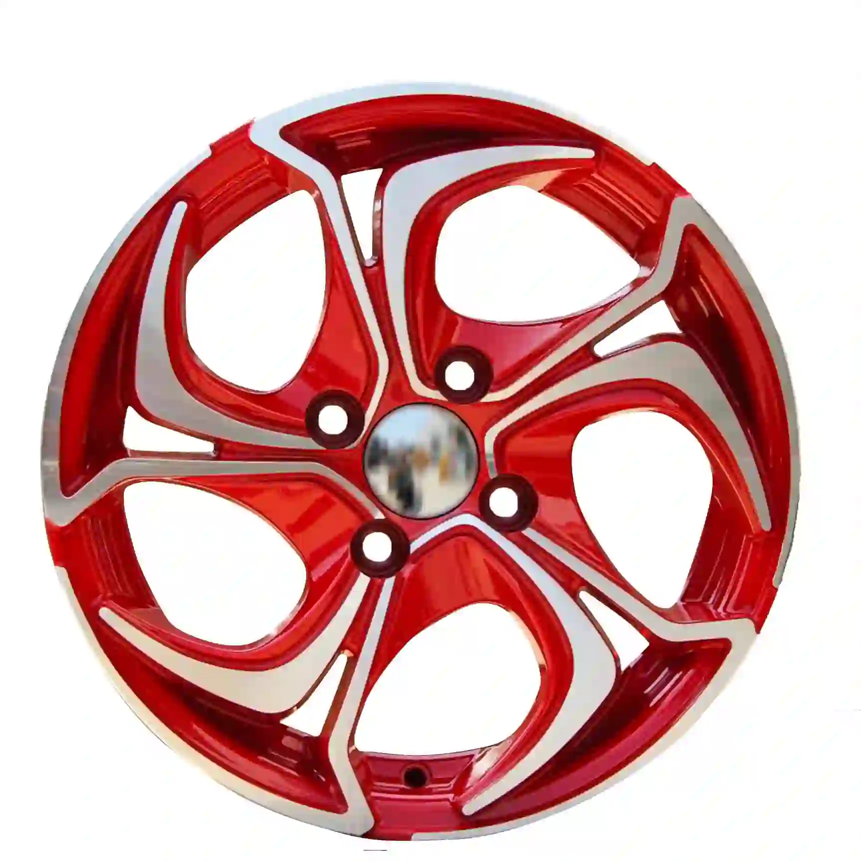 Front view of cast alloy flow forming red wheels 14 15 16 17 inch 5 spoke rims for passengr cars
