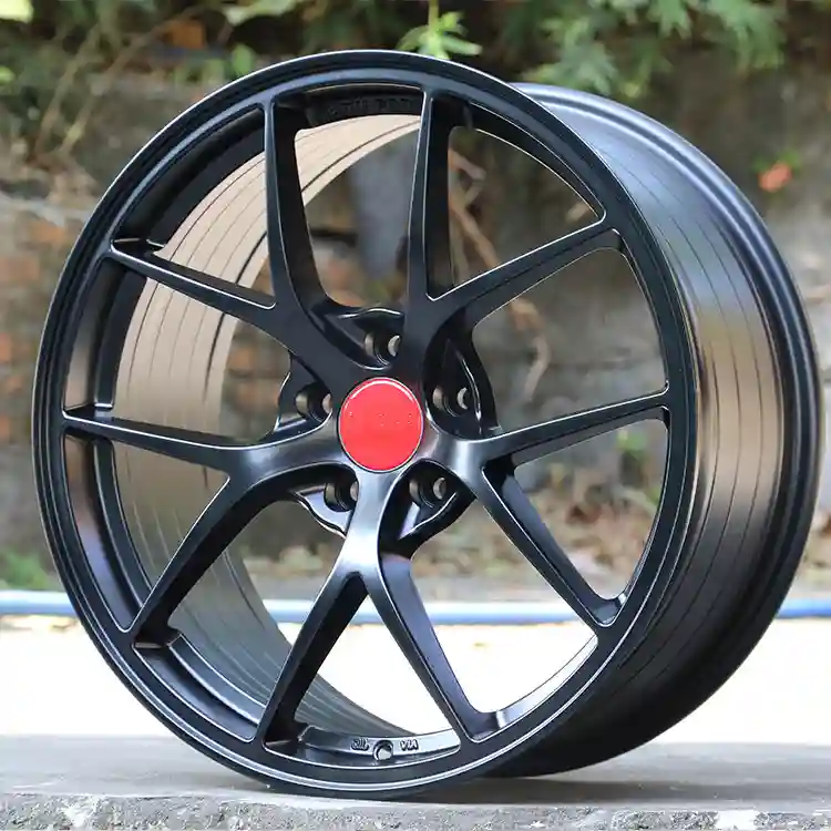 Real shot picture right view of aftermarket cast aluminum alloy matt black 4x100 PCD wheel 16-20 inch rims