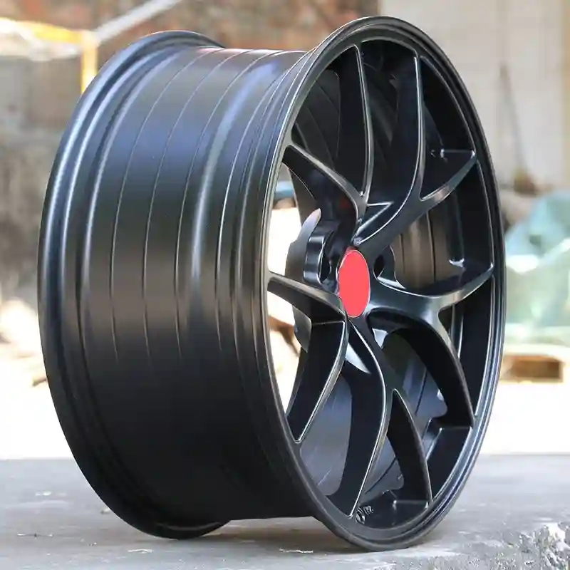 Real shot picture side view of aftermarket cast aluminum alloy matt black 4x100 PCD wheel 16-20 inch rims