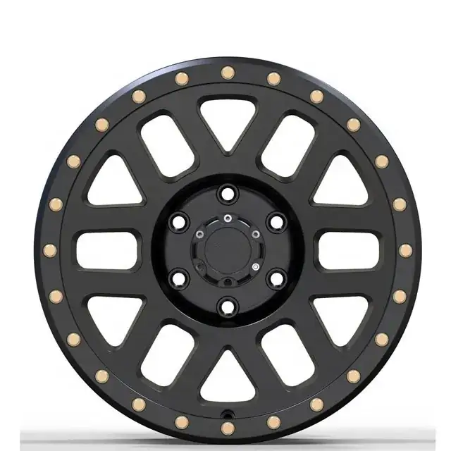 Front view of black alloy 5 6 hole wheels 17inch 6x139.7 for 4x4 off-road rims