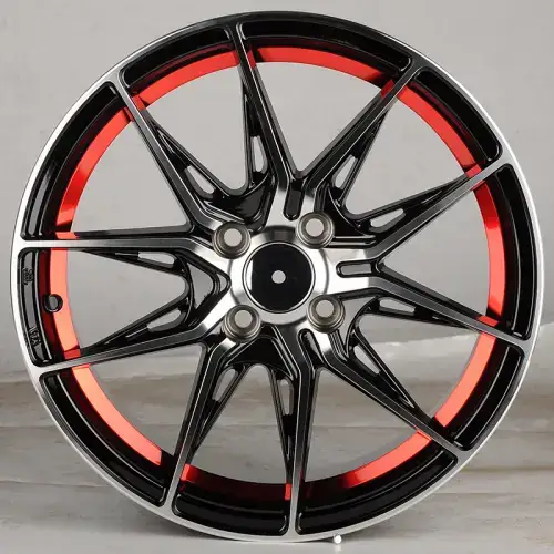 Front view of cast aluminum alloy 18 inch offroad black red wheels for Honda Toyota Nissan Subaru VW Audi