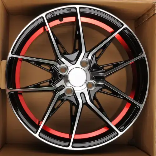 Packing diagram of cast aluminum alloy 18 inch offroad black red wheels for Honda Toyota Nissan Subaru VW Audi