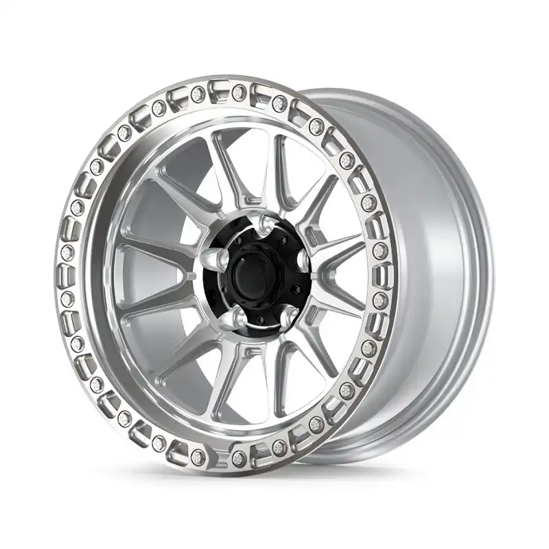 Right view of forged 17inch aluminum alloy silver offroad wheels for Jeep Ford F-150 Chevy Silverado 1500 GMC
