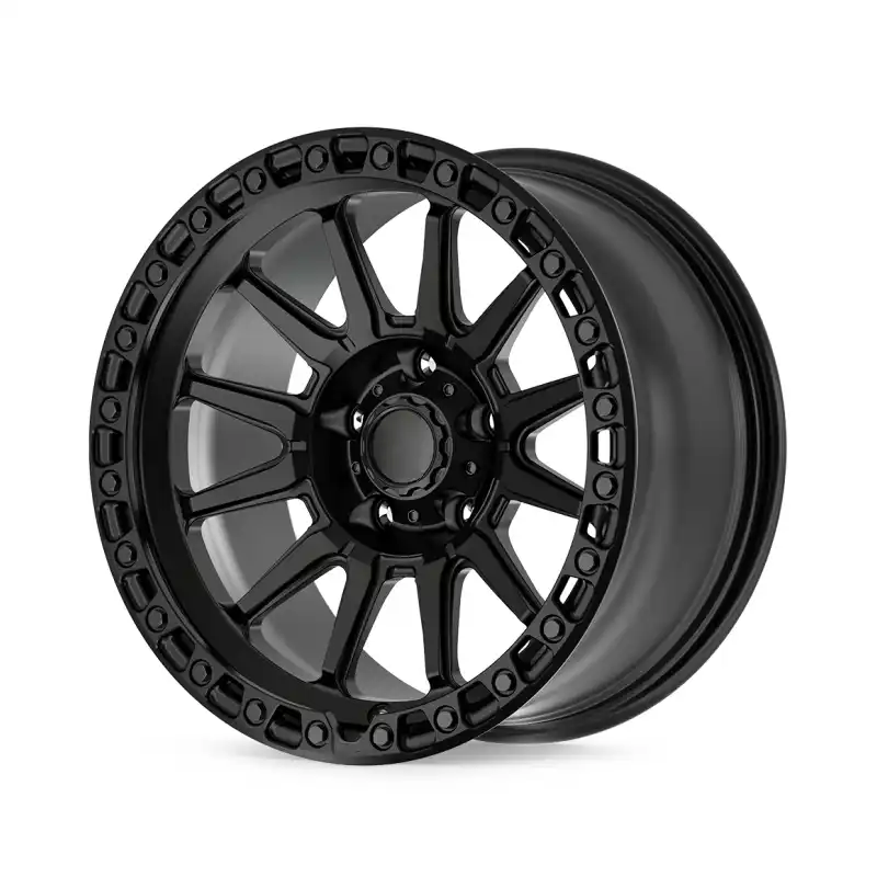 Right view of forged 17inch aluminum alloy black offroad wheels for Jeep Ford F-150 Chevy Silverado 1500 GMC