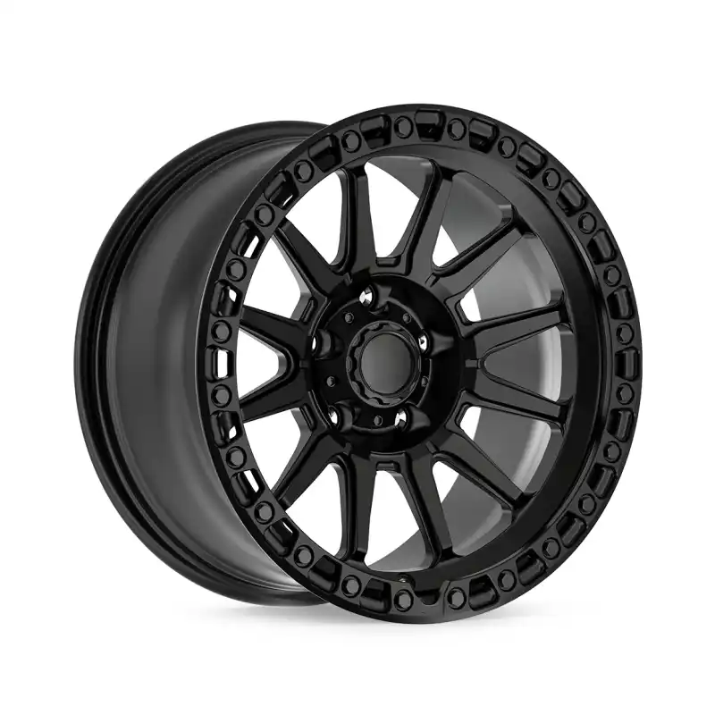 Left view of forged 17inch aluminum alloy black offroad wheels for Jeep Ford F-150 Chevy Silverado 1500 GMC