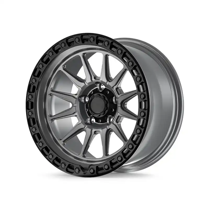 Right view of forged 17inch aluminum alloy grey offroad wheels for Jeep Ford F-150 Chevy Silverado 1500 GMC