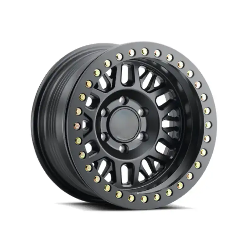 Left view of forged offroad beadlock 17-24 inch aluminum alloy black wheels for Jeep Toyota Nissan F-150 Ram 1500